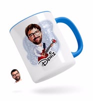 BK Gift Kişiye Özel Erkek Gitarist Karikatürlü Mavi Kupa Bardak-2