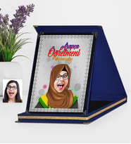 BK Gift Kişiye Özel Tesettürlü Bayan Öğretmen Karikatürlü Lacivert Plaket  3