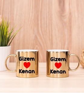 Sevgililere Özel İsim Yazılı İkili Gold Kupa Bardak