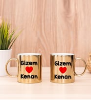 Sevgililere Özel İsim Yazılı İkili Gold Kupa Bardak