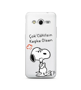 Snoopy Tasarımlı Süper Şeffaf Silikon Telefon Kılıfı Samsung Core 2