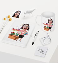 BK Gift Kişiye Özel Bayan Öğretmen Temalı Karikatürlü Beyaz Defter Kalem Kupa Ayna Seti - 5