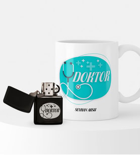 BK Gift Kişiye Özel Doktor Temalı Çakmak ve Kupa Hediye Seti - 14