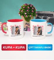 İkili Sevgiliye Sevgililer Günü Hediyesi 12 Kupa Bardak Kırmızı Mavi