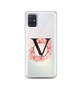 Pembe Çiçekli Harf Tasarım Süper Şeffaf Silikon Telefon Kılıfı Samsung A51 V-Har