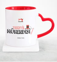 BK Gift Kişiye Özel Mesleki Tekstil Mühendisi Kırmızı Kalpli Kupa Bardak  2