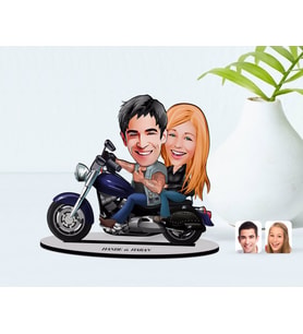BK Gift Kişiye Özel Motorcu Sevgililer Karikatürlü Ahşap Biblo Model-1 (Beyaz)