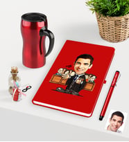 BK Gift Kişiye Özel Bay Avukat Karikatürlü Kırmızı Defter Kalem ve Termos Mug Seti - 2 (Model 1)