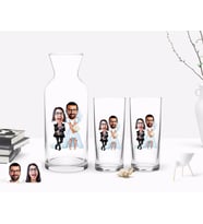 BK Gift Kişiye Özel Renkli Baskılı Sevgililer Karikatürlü İkili Rakı Bardağı ve Karaf Hediye Seti-16 (Model 1)