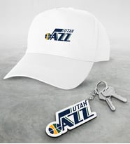 NBA Utah Jazz Beyaz Şapka ve Ahşap Anahtarlık Seti (Model 1)