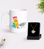 BK Gift Kişiye Özel En İyi Öğretmen Kupa Ve Papatya Kolye Hediye Seti-10 (Model 1)
