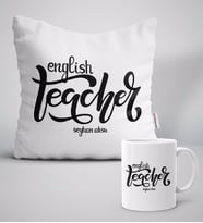 BK Gift Kişiye Özel İngilizce Öğretmeni Beyaz Yastık Kupa Seti-15 (Model 1)
