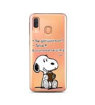Snoopy Tasarımlı Süper Şeffaf Silikon Telefon Kılıfı Samsung A40