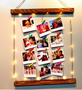 Kişiye Özel 12 Fotoğraflı Işıklı İpli Ahşap Fotoğraf Panosu