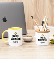 Tekstil Mühendisi Sarı Kupa Bardak Ve Kalemlik Hediye Seti