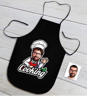 BK Gift Kişiye Özel Bay Chef Karikatürlü Siyah Mutfak Önlüğü-14