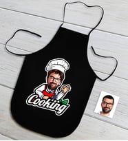BK Gift Kişiye Özel Bay Chef Karikatürlü Siyah Mutfak Önlüğü-14