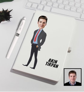 Kişiye Özel Karikatürize Defter Kalem Seti Beyaz 91317