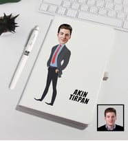 Kişiye Özel Karikatürize Defter Kalem Seti Beyaz 91317