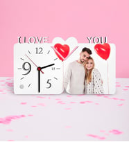 BK Gift Kişiye Özel Fotoğraflı I Love You Ahşap Masa Saati Model 2