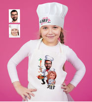 BK Gift Kişiye Özel Baba Kız Karikatürlü Çocuk Mutfak Önlüğü ve Aşçı Şapkası Seti (Beyaz)