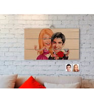BK Gift Kişiye Özel Sevgililer Karikatürlü Otantik Ahşap Palet Tablo-9