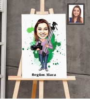 Kişiye Özel Fotoğrafçı Karikatürlü  Ahşap Tablo 30x47 Bayan-3