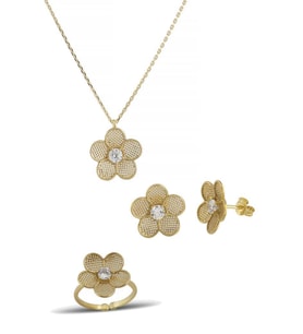 Çiçek Gümüş Set İnlove Gümüş Kolye Set Takı (Sarı)