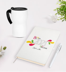 BK Gift Kişiye Özel Bu Yılda Hep Gülümse Temalı Beyaz Defter Kalem Termos Mug Seti