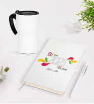 BK Gift Kişiye Özel Bu Yılda Hep Gülümse Temalı Beyaz Defter Kalem Termos Mug Seti