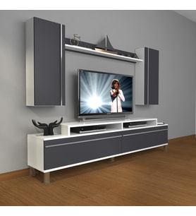 Decoraktiv Ekoflex 7 Mdf Krom Ayaklı Tv Ünitesi Tv Sehpası (Beyaz - Antrasit)