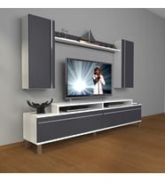 Decoraktiv Ekoflex 7 Mdf Krom Ayaklı Tv Ünitesi Tv Sehpası (Beyaz - Antrasit)