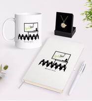 BK Gift Kişiye Özel Sınıf Öğretmeni Beyaz Kupa Defter Kalem ve İsimli Papatya Kolye Hediye Seti-5 (Model 1)