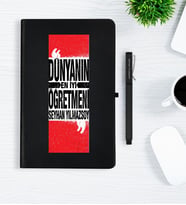BK Gift Kişiye Özel Dünyanın En İyi Öğretmeni Siyah Defter Kalem Hediye Seti