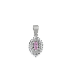 Pembe Göz Misali Beyaz Zirkon Taş Rodyum Kaplama Gümüş Bayan Kolye Ucu (Beyaz-Pembe)