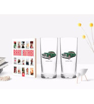 BK Gift Kişiye Özel Renkli Baskılı Retro Otomobil Tasarımlı İkili Rakı Bardağı ve Rakı Cep Kitabı Hediye Seti-3 (Model 1)