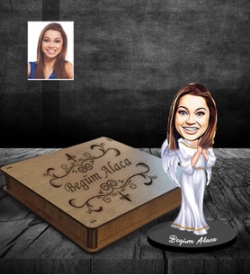 Kişiye Özel Bayan Karikatürlü Ahşap Biblo Kutulu Model-5