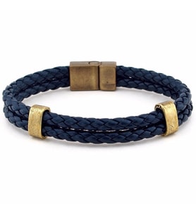 LACİVERT DERİ ÇİFT SIRALI BRONZ METAL ERKEK BİLEKLİK BT525