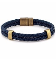 LACİVERT DERİ ÇİFT SIRALI BRONZ METAL ERKEK BİLEKLİK BT525