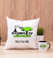 Otomotiv Mühendisi Kare Yastık ve Siyah Kupa Bardak