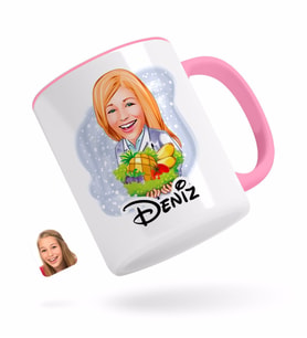 BK Gift Kişiye Özel Kadın Diyetisyen Karikatürlü Pembe Kupa Bardak-1