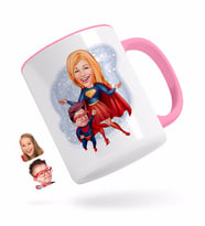 BK Gift Kişiye Özel Süper Anne ve Çocuk Karikatürlü Pembe Kupa Bardak