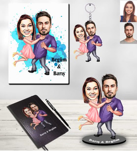 Kişiye Özel Sevgili Karikatürlü 5 li Hediye Seti Model 2