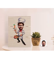 BK Gift Kişiye Özel Erkek Chef Karikatürlü Otantik Masaüstü Ahşap Palet Çerçeve-1 (Beyaz)