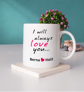 I Will Always Love You Tasarımlı Sevgiliye Sevgililer Günü Hediyesi Kupa Bardak ve Taş Bardak Altlığı Hediye Seti