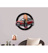 BK Gift Kişiye Özel Plakalı Kadın Seat Ateca Karikatürlü Ahşap Duvar Saati-1 (Beyaz)