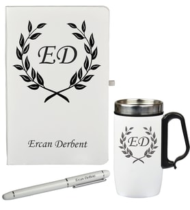 Kişiye Özel Hazırlanmış Hediye Defter Kalem Ve Termos - Mug Seti