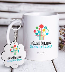 BK Gift Kişiye Özel Mesleki Bilgi İşlem Sorumlusu Beyaz Kupa ve Anahtarlık Hediye Seti (Model 1)