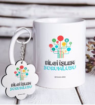 BK Gift Kişiye Özel Mesleki Bilgi İşlem Sorumlusu Beyaz Kupa ve Anahtarlık Hediye Seti (Model 1)