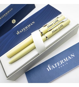 Waterman Allure Pastel Sarı Dolma Kalem + Tükenmez Kalem Set  İsme Özel Kalem  Hediye Kalem